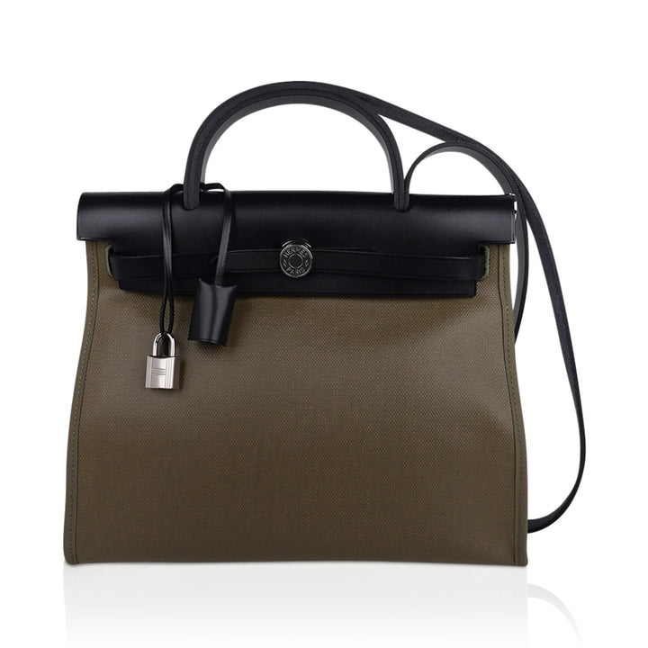 HERMÈS HERBAG ZIP RETOURNE 31 LEATHER PALLADIUM SHOULDER BAG