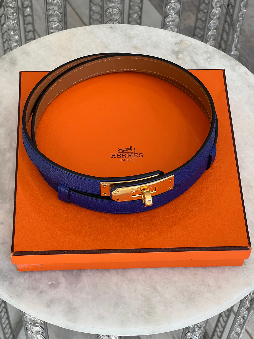 HERMÈS KELLY 18K GOLD PLATED EPSOM LEATHER BELT