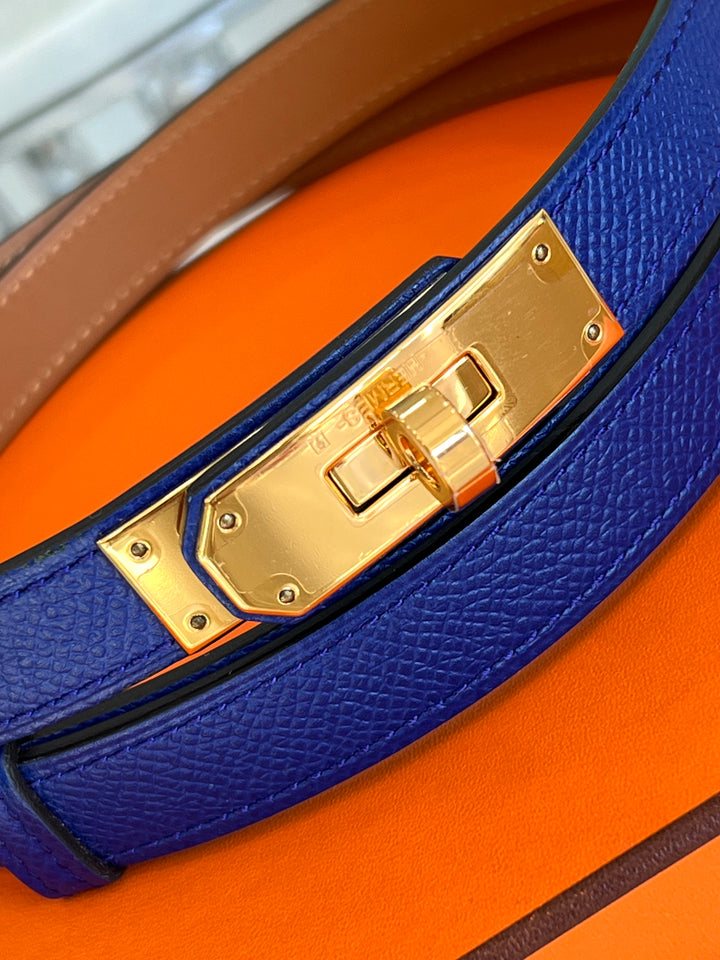 HERMÈS KELLY 18K GOLD PLATED EPSOM LEATHER BELT