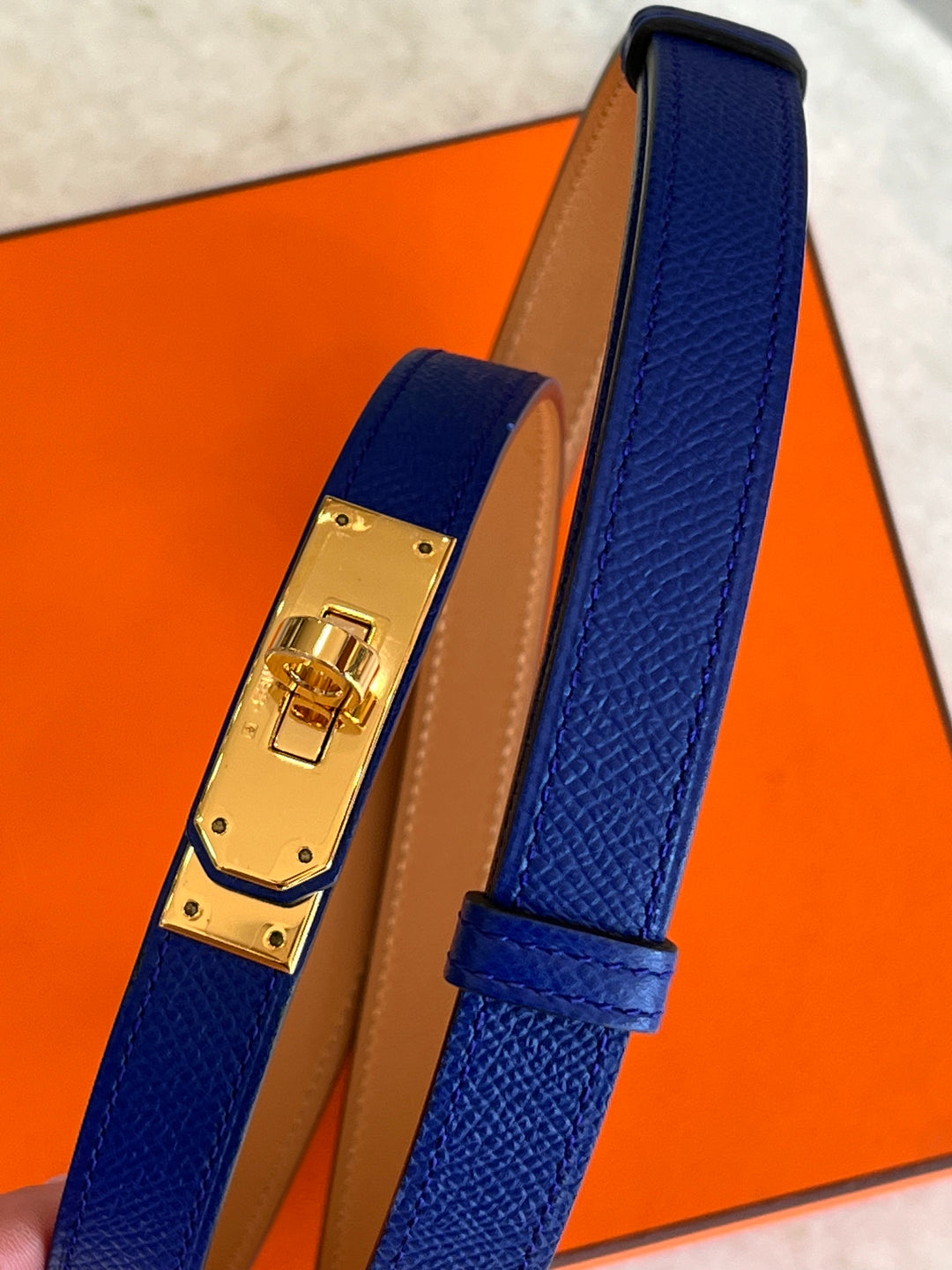 HERMÈS KELLY 18K GOLD PLATED EPSOM LEATHER BELT