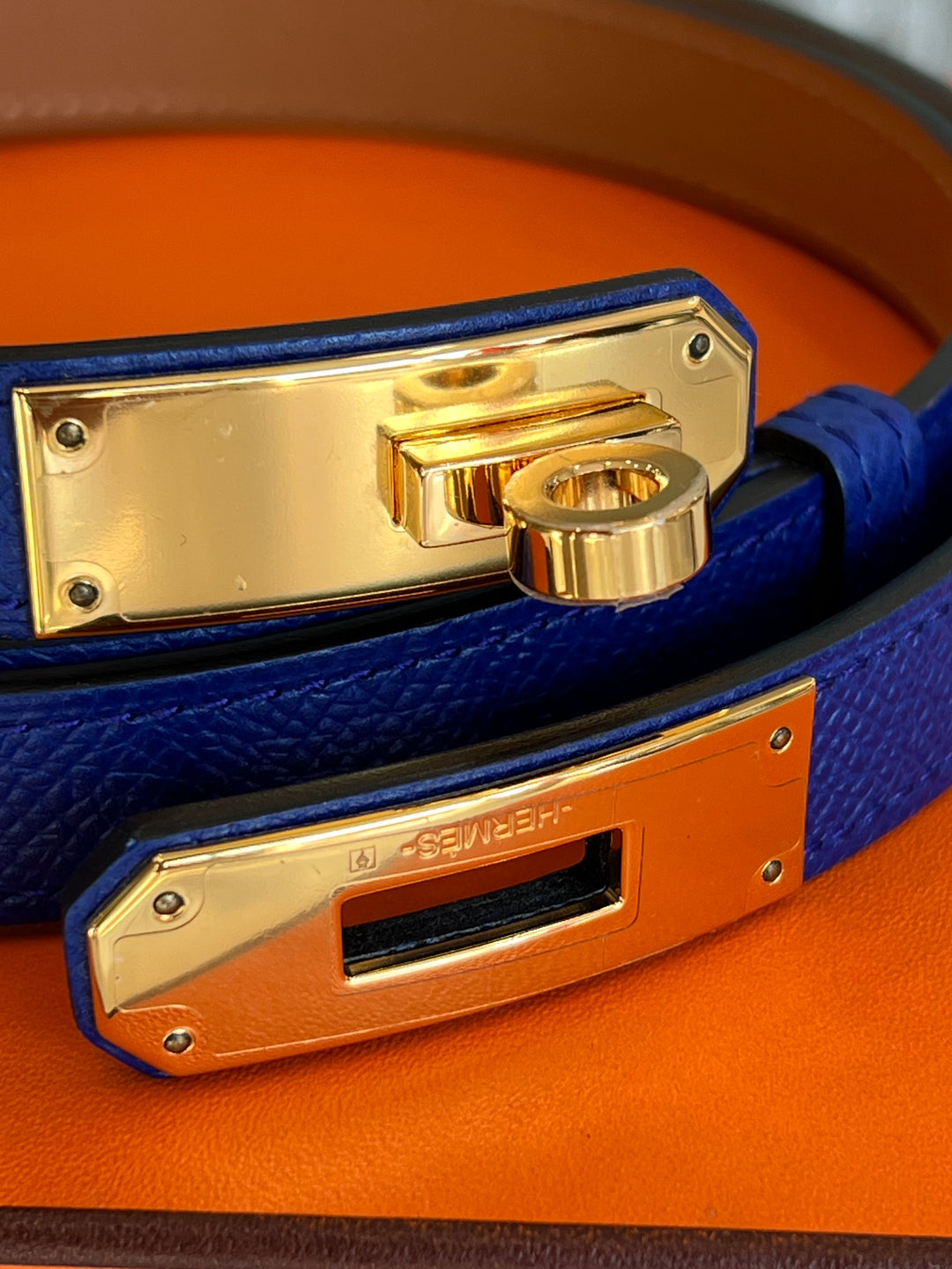 HERMÈS KELLY 18K GOLD PLATED EPSOM LEATHER BELT