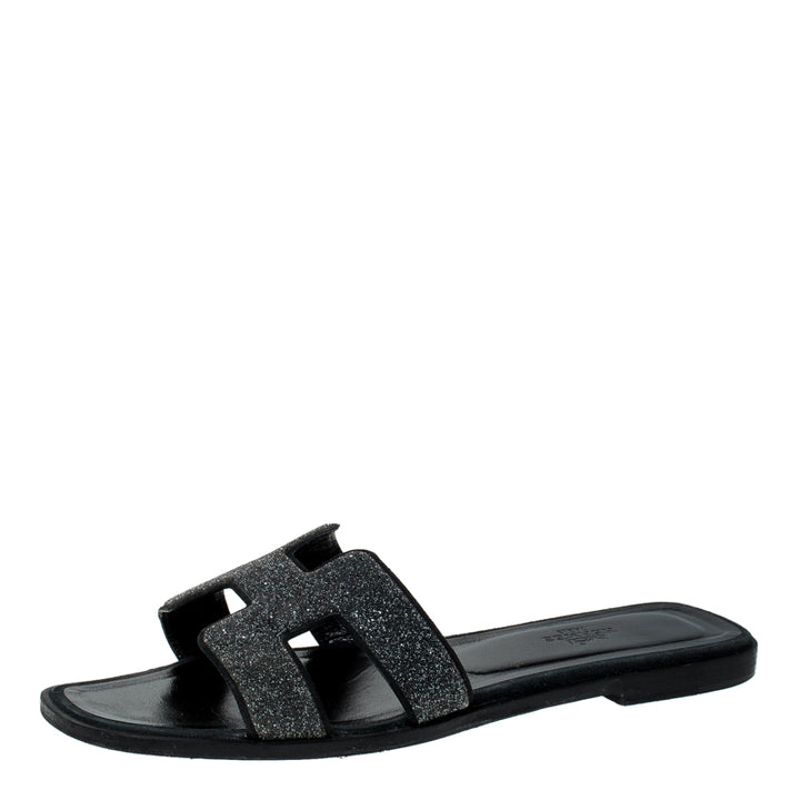 HERMÈS CRYSTAL EMBELLISHED ORAN MULES NOIR