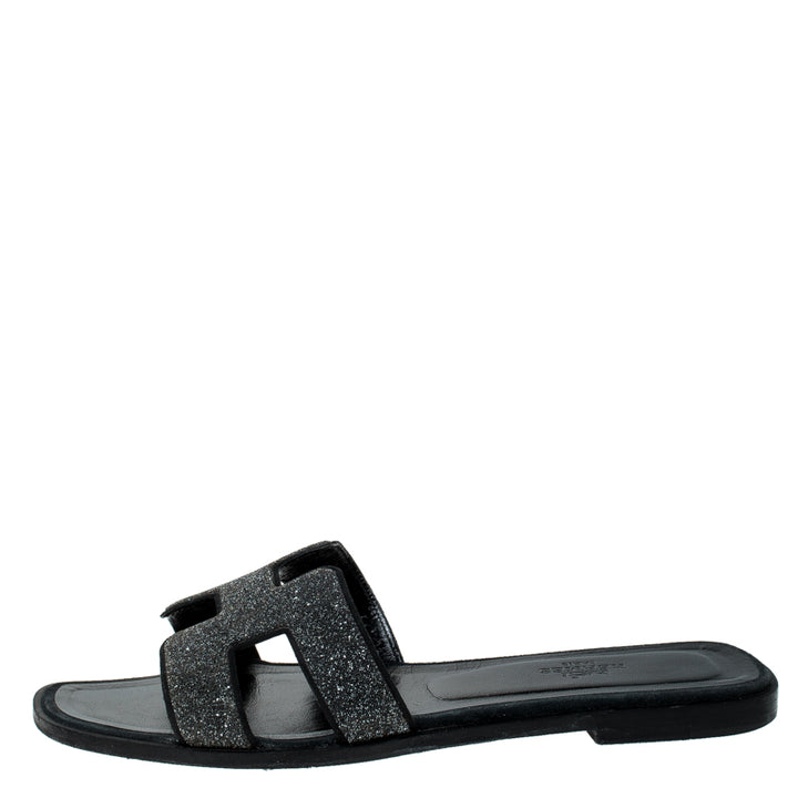 HERMÈS CRYSTAL EMBELLISHED ORAN MULES NOIR