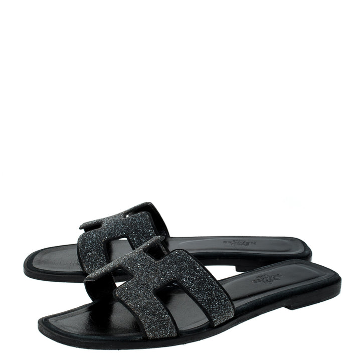 HERMÈS CRYSTAL EMBELLISHED ORAN MULES NOIR