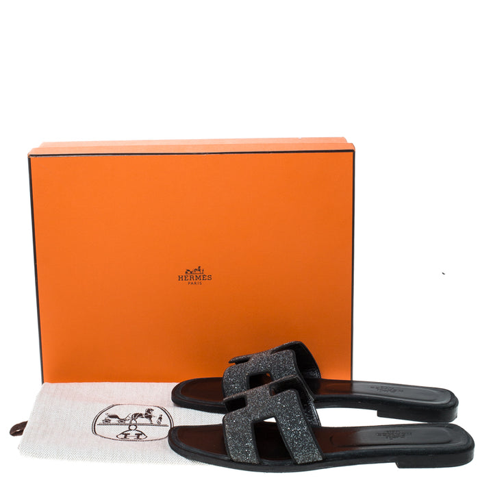 HERMÈS CRYSTAL EMBELLISHED ORAN MULES NOIR