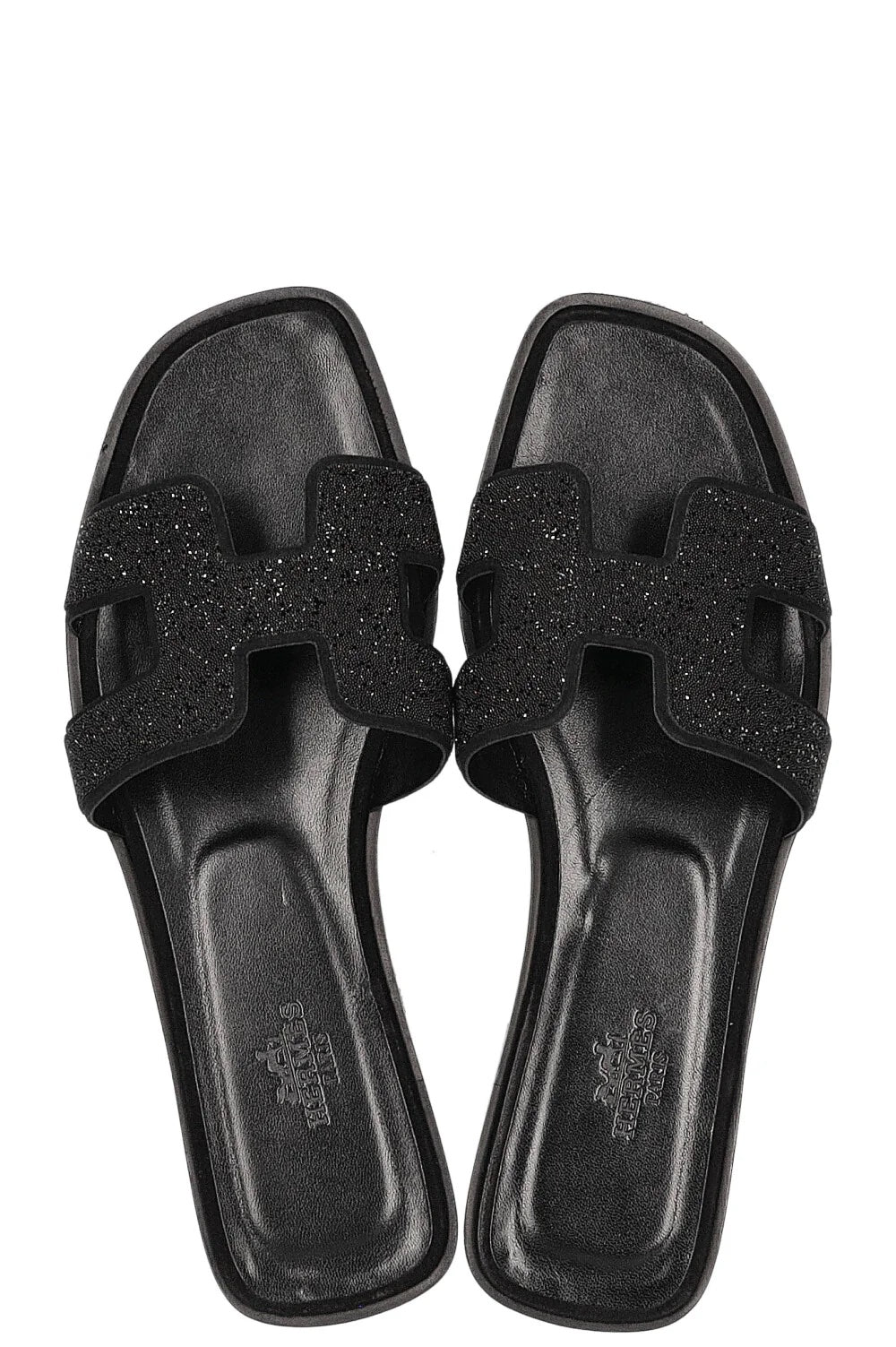 HERMÈS CRYSTAL EMBELLISHED ORAN MULES NOIR