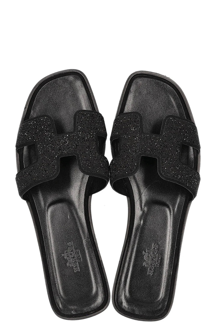 HERMÈS CRYSTAL EMBELLISHED ORAN MULES NOIR