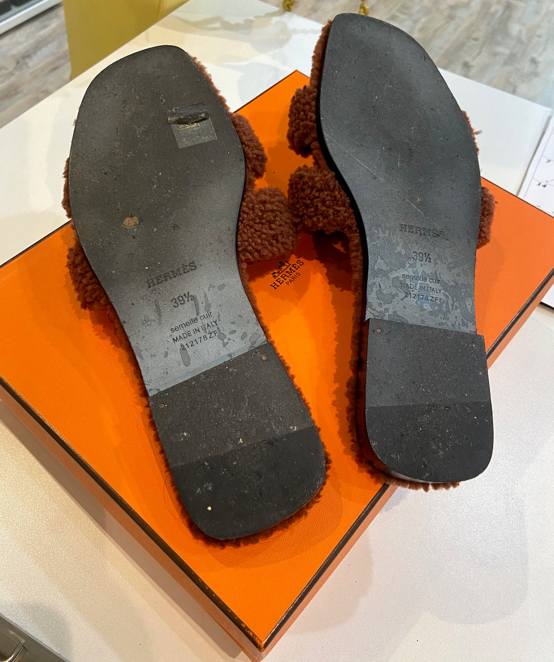 HERMÈS ORAN TEDDY SHEARLING FUR MULE SANDALS