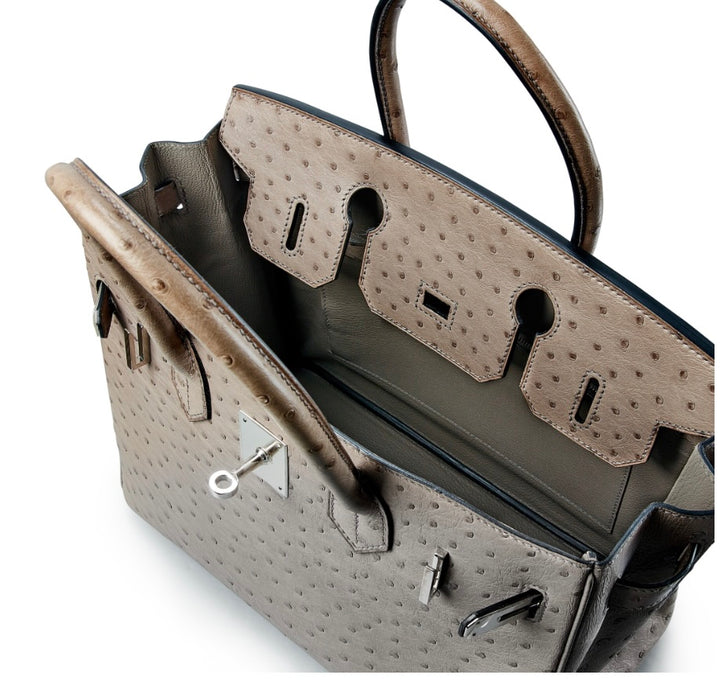 HERMÈS BIRKIN 30 OSTRICH PALLADIUM HARDWARE HANDBAG – MOUSSE (2016)