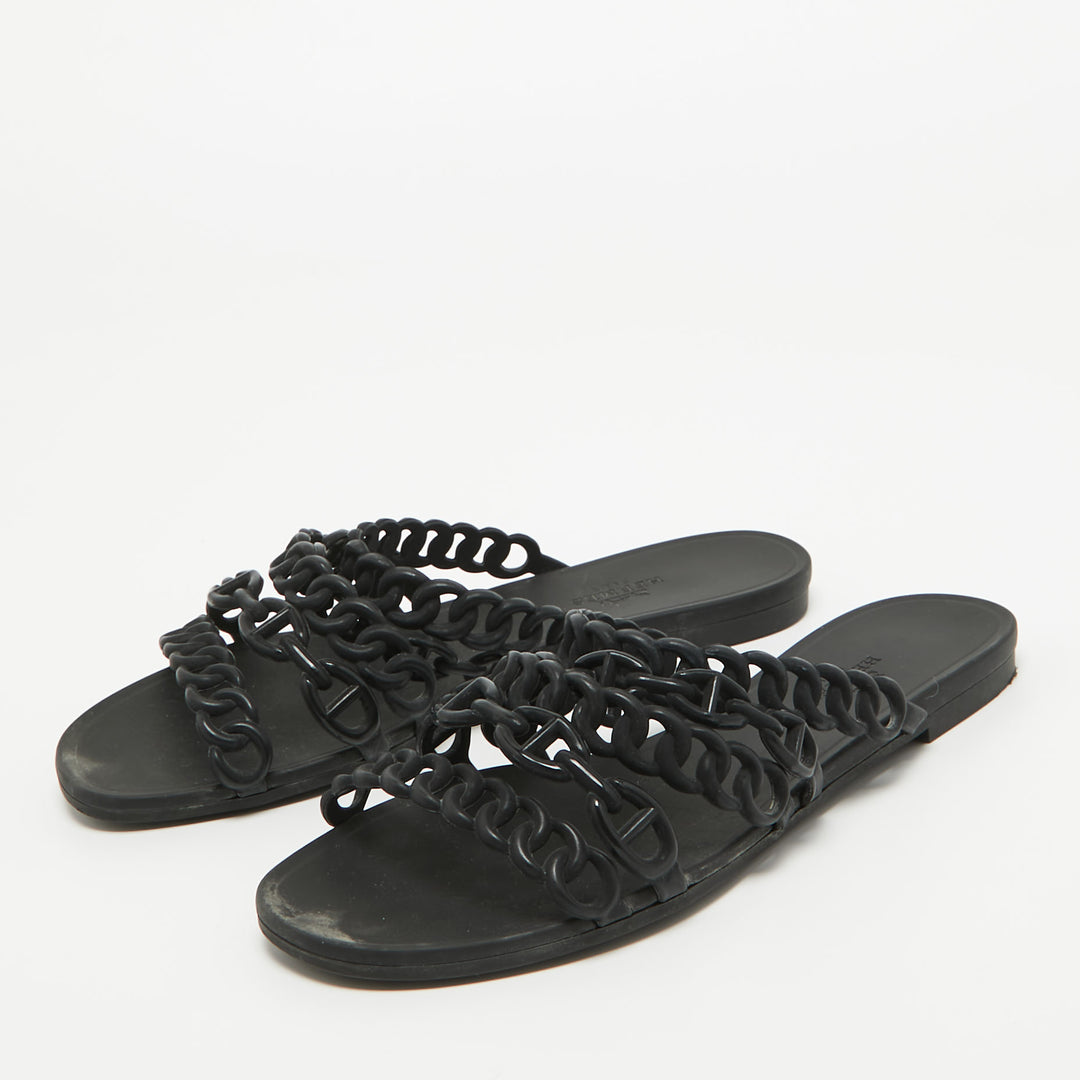 HERMÈS RUBBER D'ANCRE CHAINE FLAT SLIDE SANDALS - Main Image
