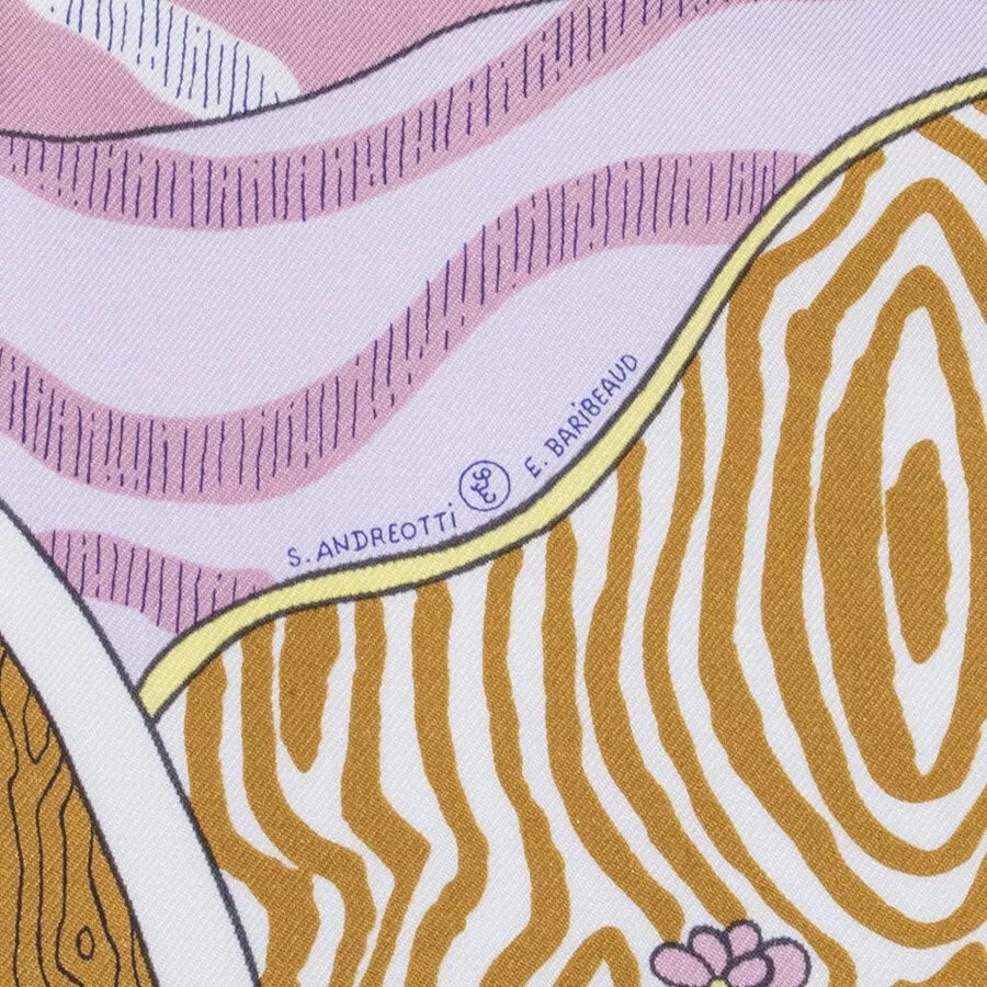HERMÈS LE PREMIER CHANT ROSE VERT JAUNE SILK SCARF