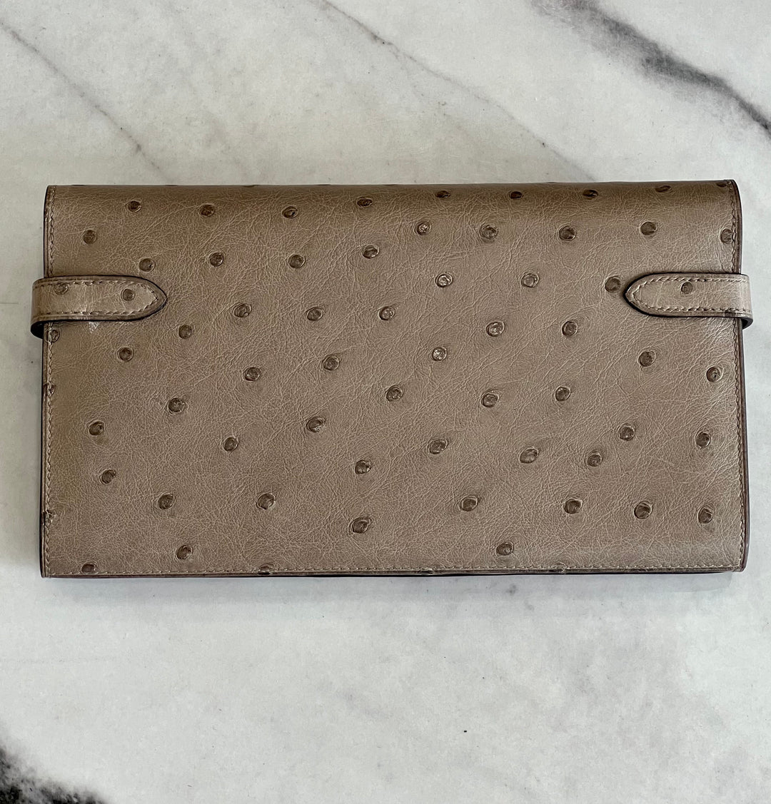 HERMÈS VERT VERONESE OSTRICH LEATHER LONG KELLY WALLET