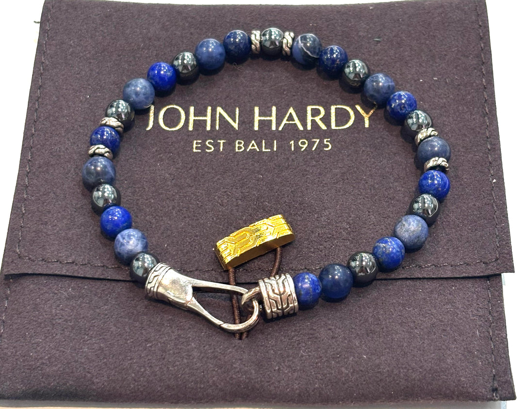 JOHN HARDY STERLING SILVER LAPIS LAZULI BEADED BRACELET