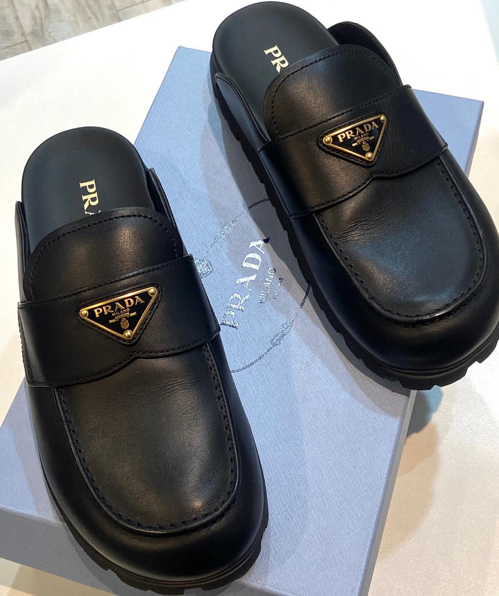 PRADA LOGO PLAQUE SLIP-ON MULES