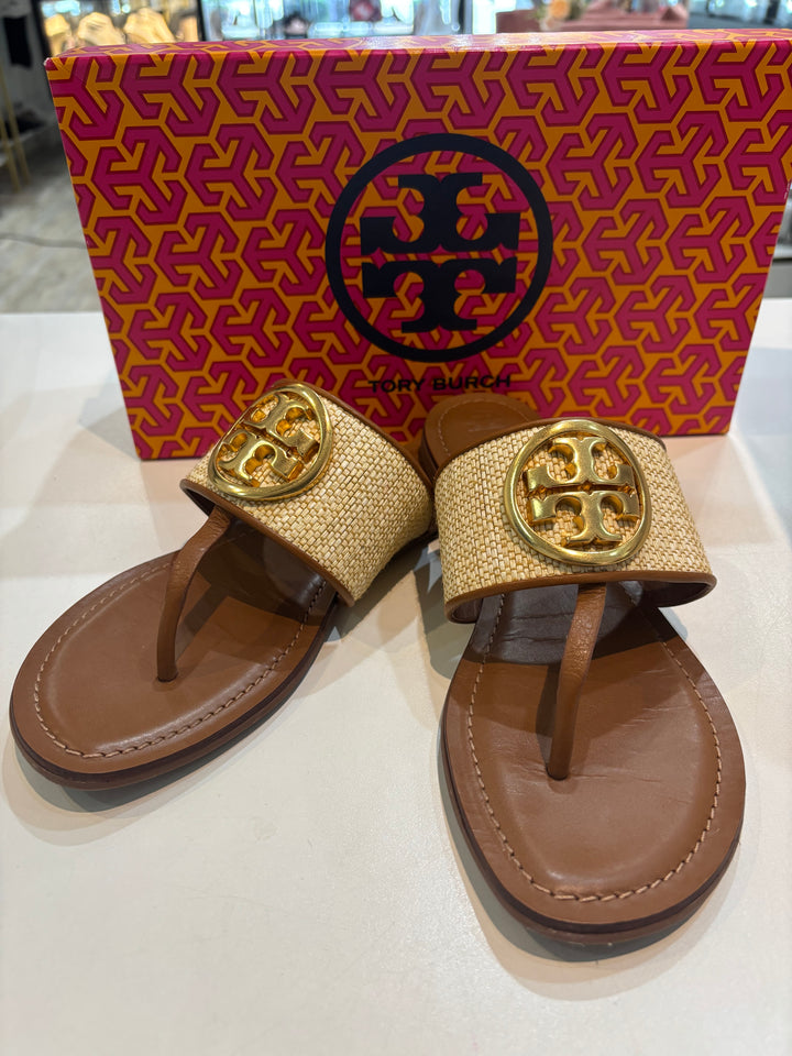 TORY BURCH BENTON BAND WOVEN &amp; NAPA LEATHER MULES
