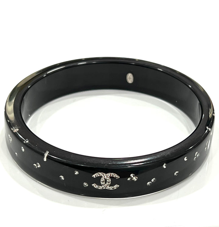 CHANEL RESIN CRYSTAL CC BANGLE BRACELET
