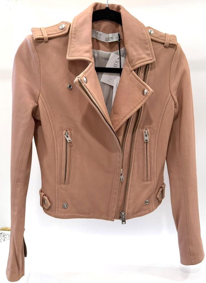 IRO PINK LEATHER BIKER JACKET