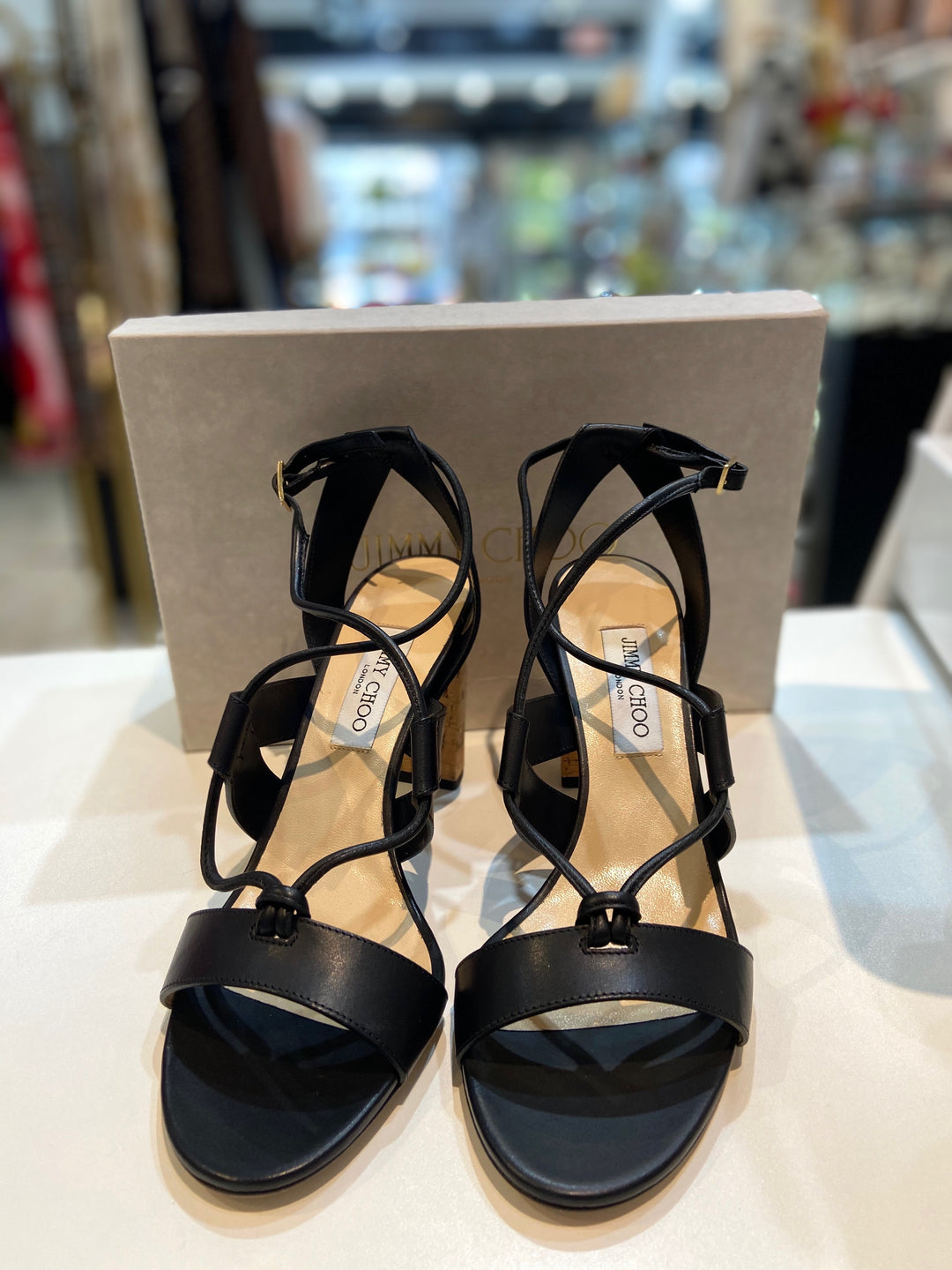JIMMY CHOO CALFSKIN LEATHER MARGO 80 GHILLIE LACED SANDALS