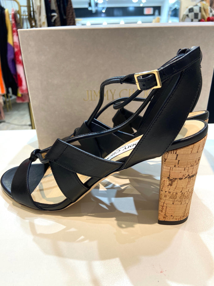 JIMMY CHOO CALFSKIN LEATHER MARGO 80 GHILLIE LACED SANDALS
