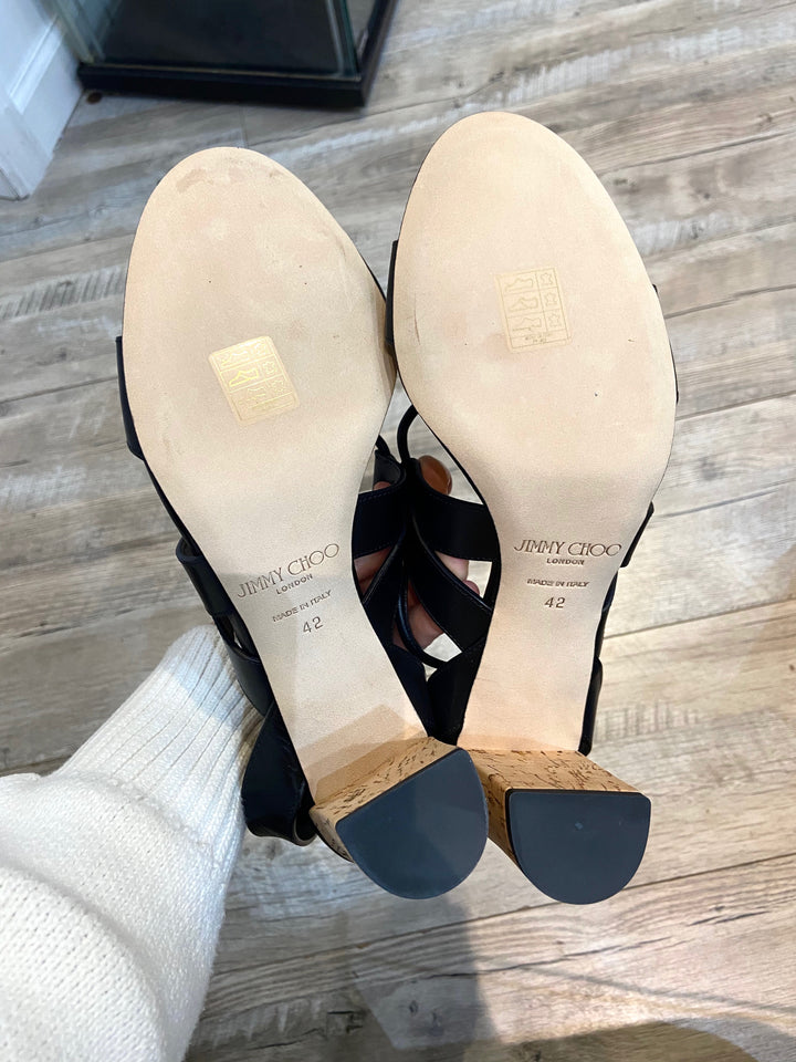 JIMMY CHOO CALFSKIN LEATHER MARGO 80 GHILLIE LACED SANDALS