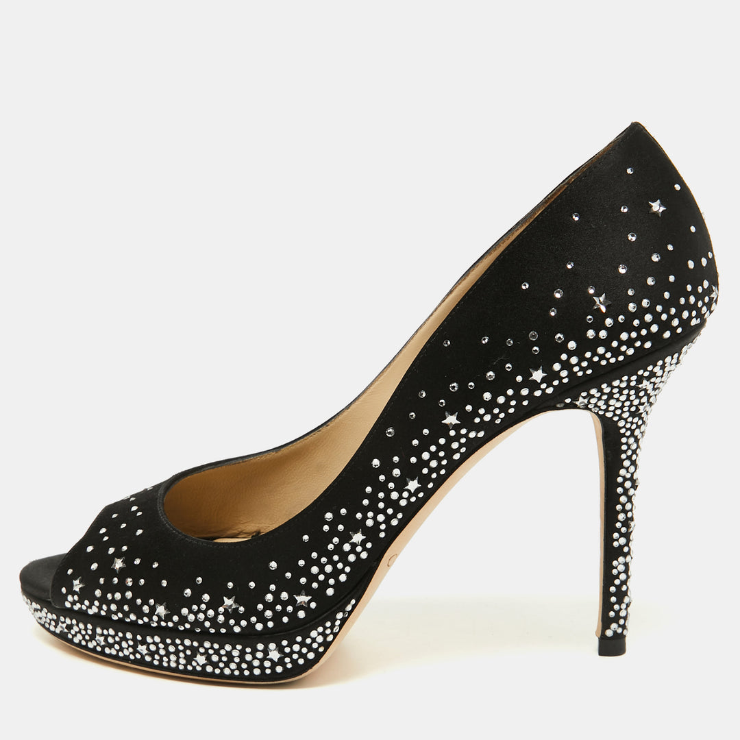 JIMMY CHOO CRYSTAL EMBELLISHED DALI PEEP TOE PUMPS