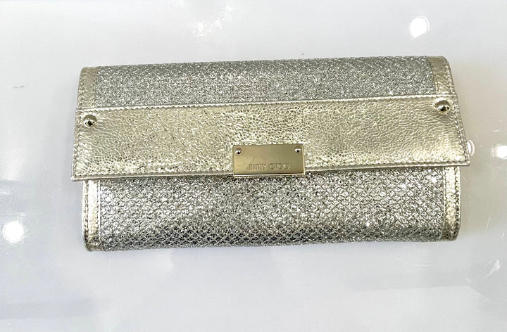JIMMY CHOO REESE METALLIC GLITTER CLUTCH BAG