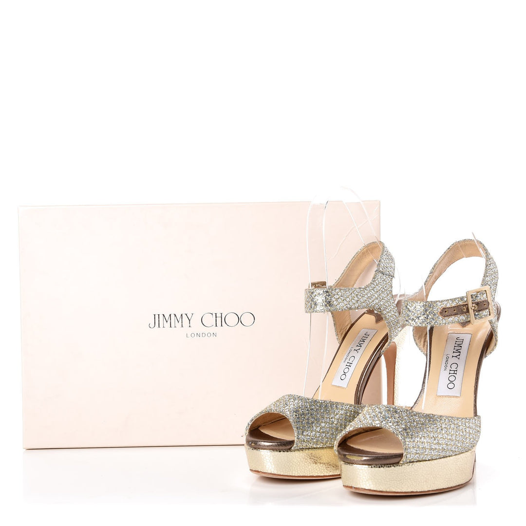 JIMMY CHOO GLITTER LINDA PLATFORM SANDALS