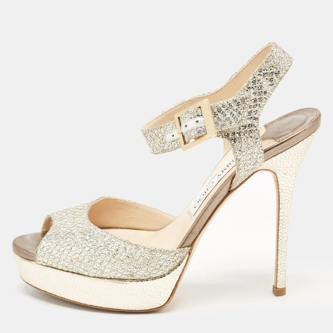 JIMMY CHOO GLITTER LINDA PLATFORM SANDALS