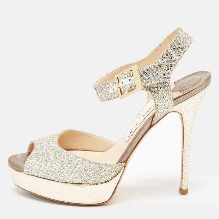 JIMMY CHOO GLITTER LINDA PLATFORM SANDALS