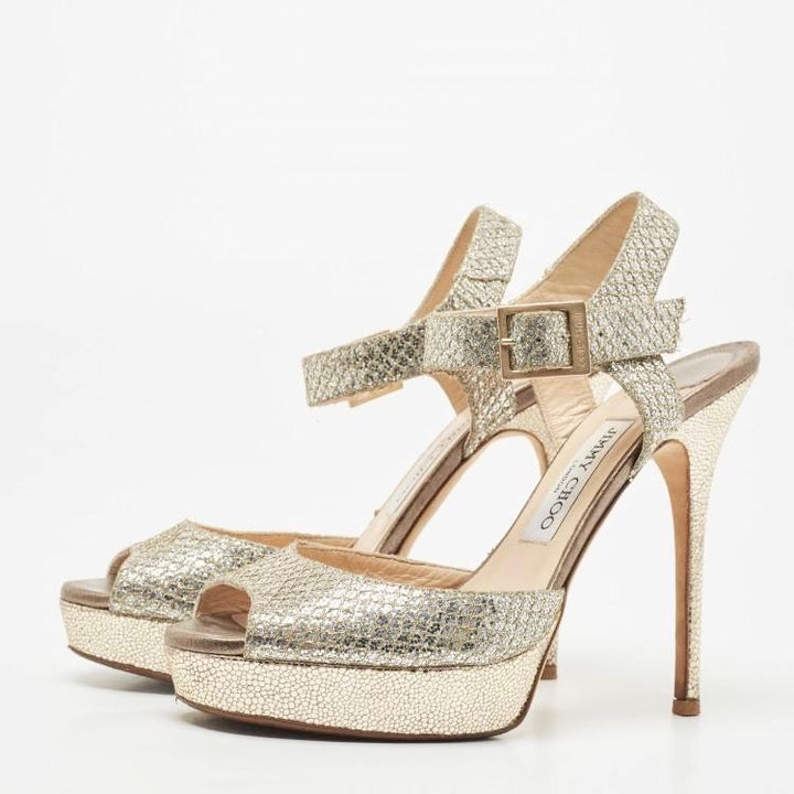 JIMMY CHOO GLITTER LINDA PLATFORM SANDALS