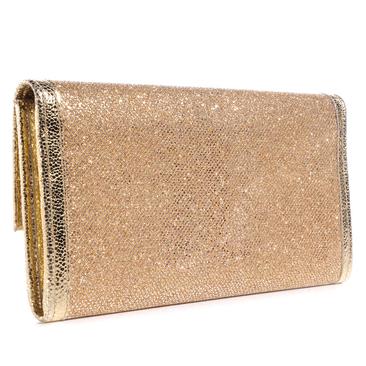 JIMMY CHOO GOLD GLITTER LEATHER REESE CLUTCH BAG