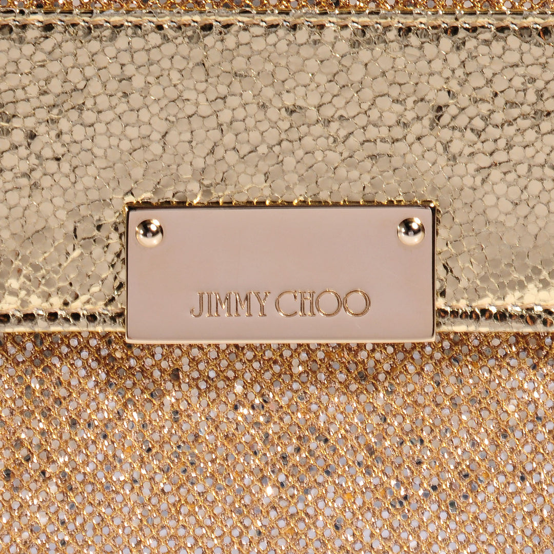 JIMMY CHOO GOLD GLITTER LEATHER REESE CLUTCH BAG