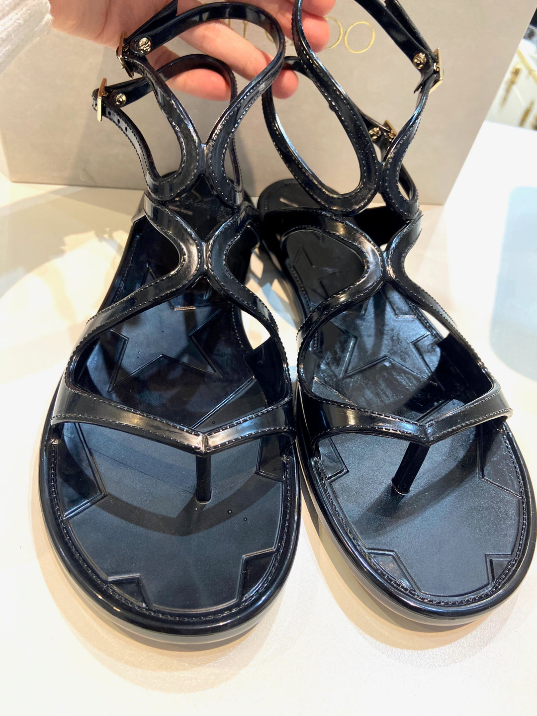JIMMY CHOO LANCE GLADIATOR JELLY SANDALS