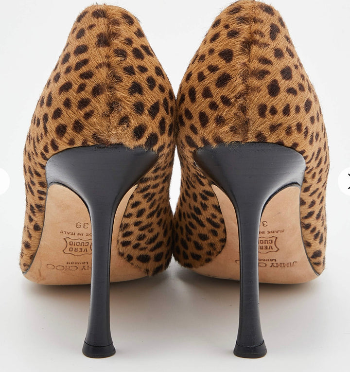 JIMMY CHOO LEOPARD PRINT CALFHAIR POINTED TOE PUMPS