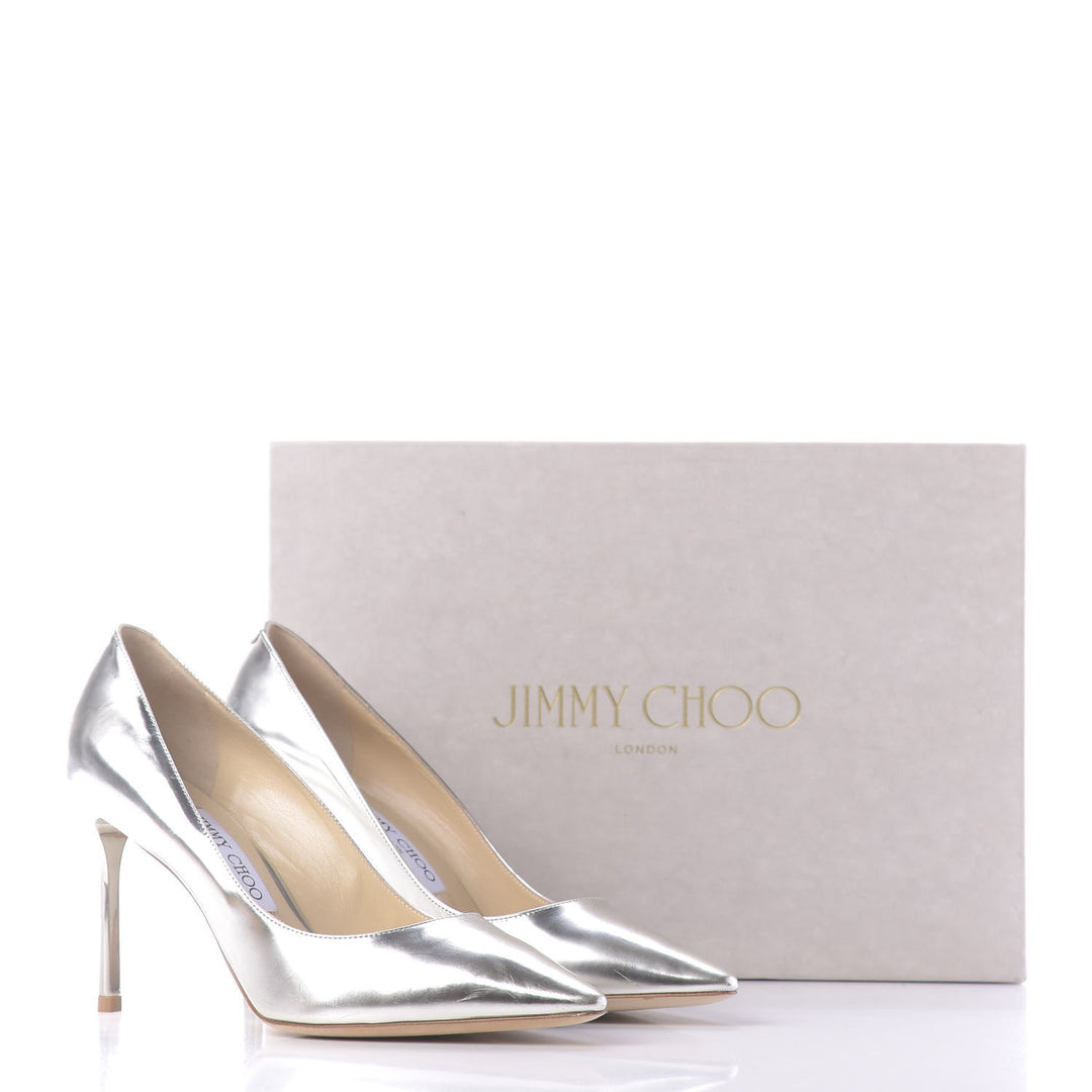 JIMMY CHOO MIRROR CALFSKIN LEATHER ROMY PUMPS