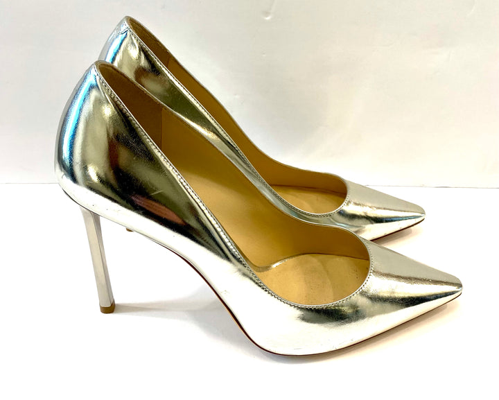 JIMMY CHOO MIRROR CALFSKIN LEATHER ROMY PUMPS