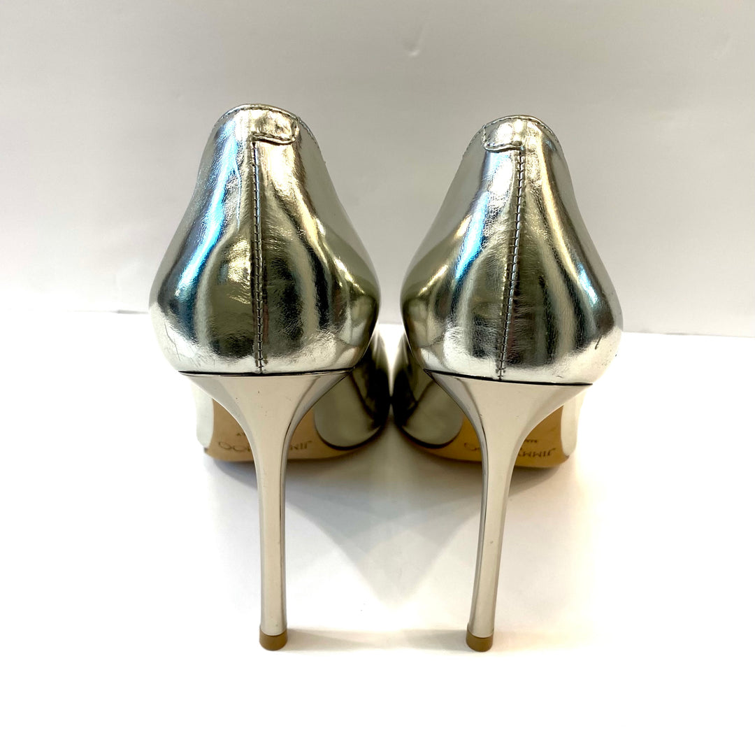 JIMMY CHOO MIRROR CALFSKIN LEATHER ROMY PUMPS