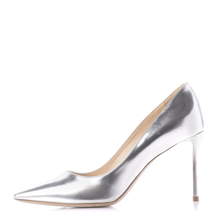 JIMMY CHOO MIRROR CALFSKIN LEATHER ROMY PUMPS