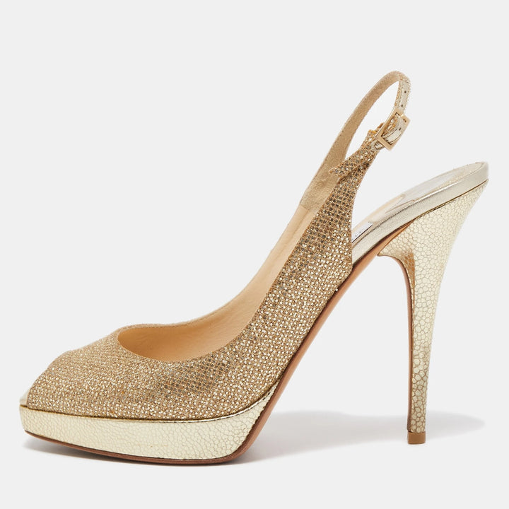JIMMY CHOO GOLD GLITTER NOVA SLINGBACK SANDALS