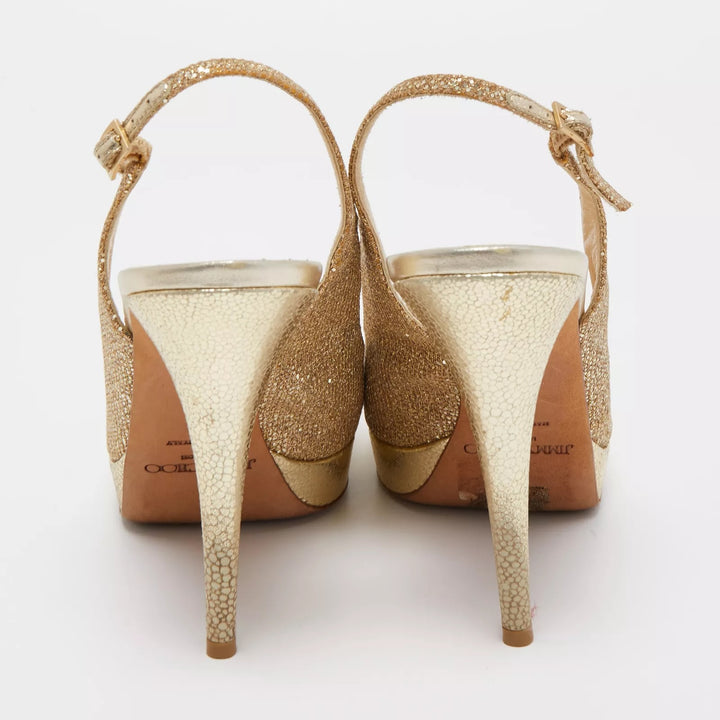 JIMMY CHOO GOLD GLITTER NOVA SLINGBACK SANDALS