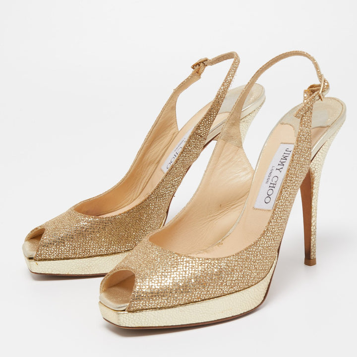 JIMMY CHOO GOLD GLITTER NOVA SLINGBACK SANDALS