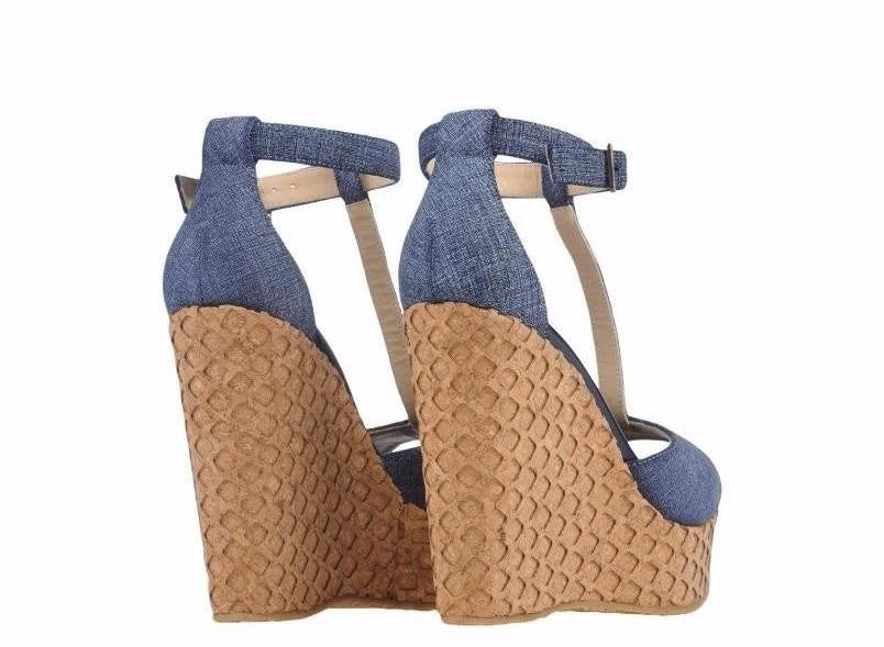 JIMMY CHOO PELA DENIM WEDGE HEEL SANDALS