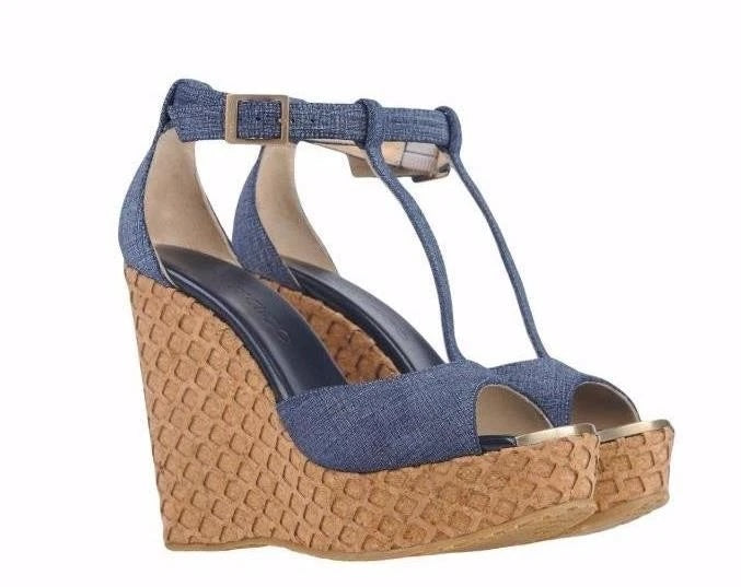JIMMY CHOO PELA DENIM WEDGE HEEL SANDALS