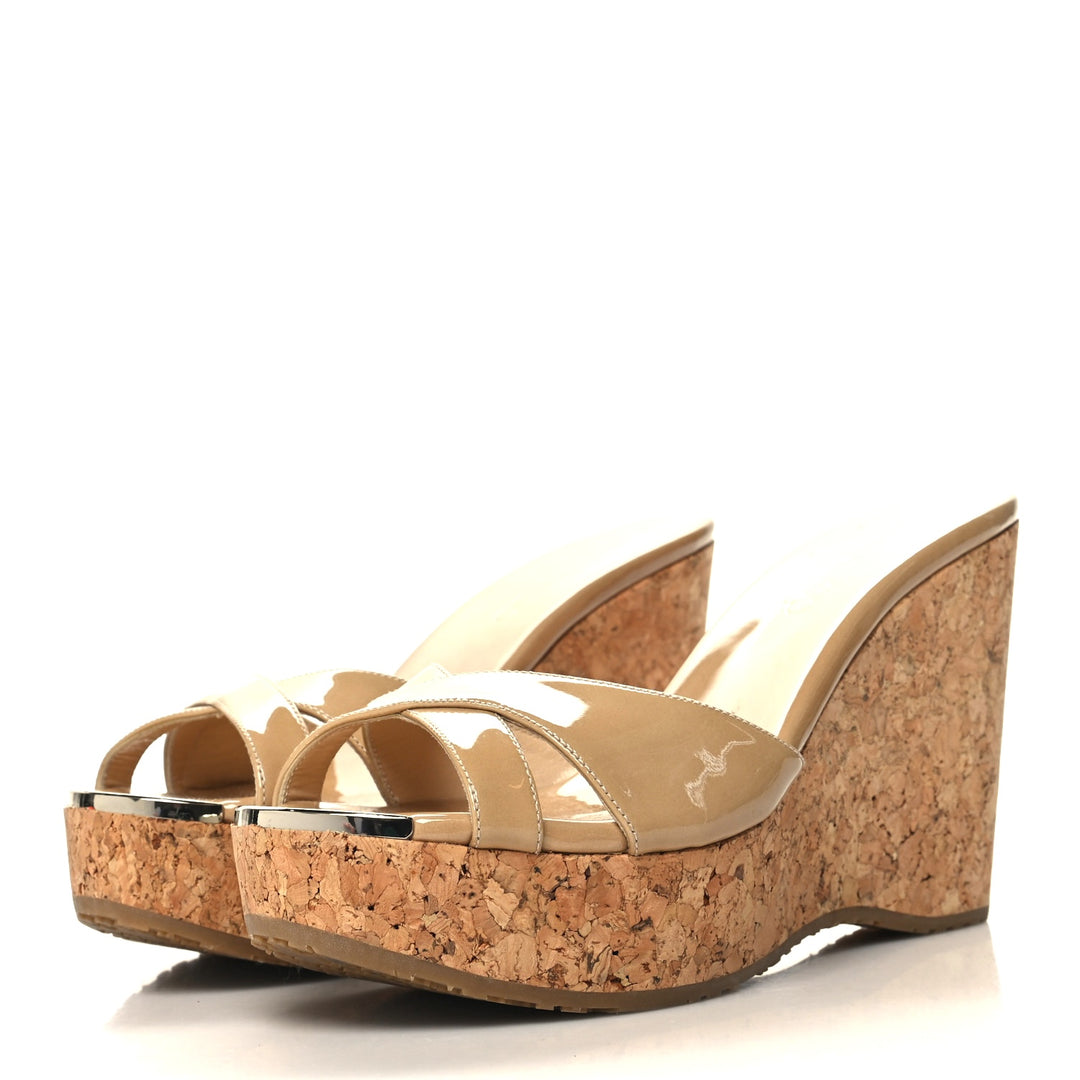 JIMMY CHOO PRIMA CORK WEDGE HEEL MULES SANDAL
