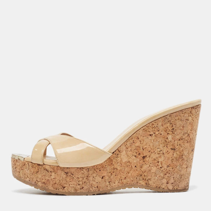 JIMMY CHOO PRIMA CORK WEDGE HEEL MULES SANDAL