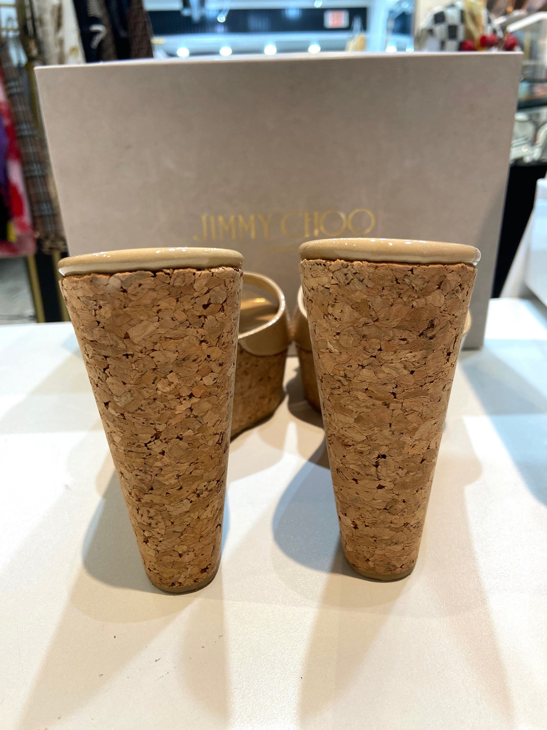 JIMMY CHOO PRIMA CORK WEDGE HEEL MULES SANDAL