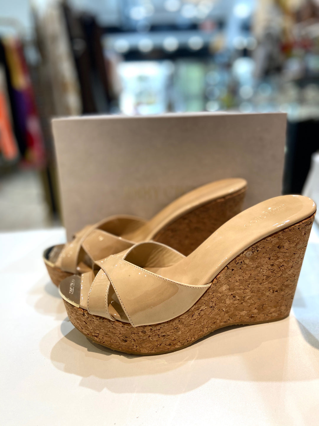 JIMMY CHOO PRIMA CORK WEDGE HEEL MULES SANDAL