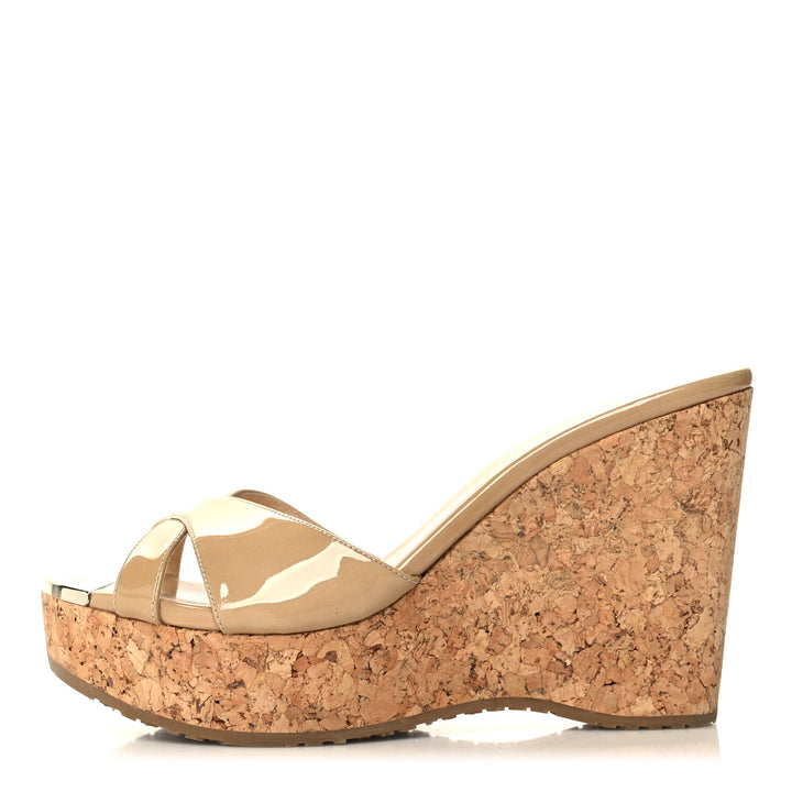 JIMMY CHOO PRIMA CORK WEDGE HEEL MULES SANDAL
