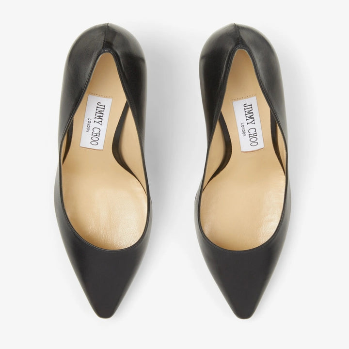 JIMMY CHOO ROMY BLACK KID LEATHER POINTED TOE PUMPS