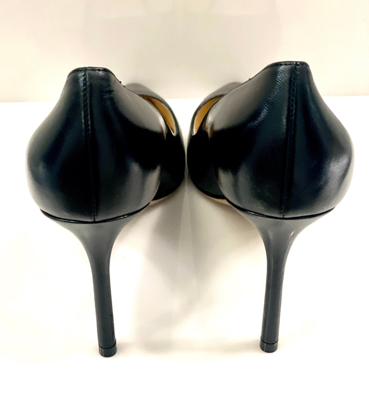 JIMMY CHOO ROMY BLACK KID LEATHER POINTED TOE PUMPS